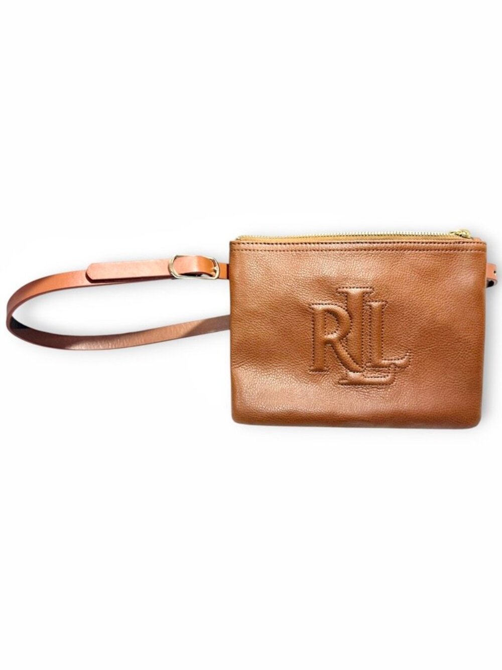 Lauren Ralph Lauren Brown Leather RLL Embossed Belt Bag Pouch